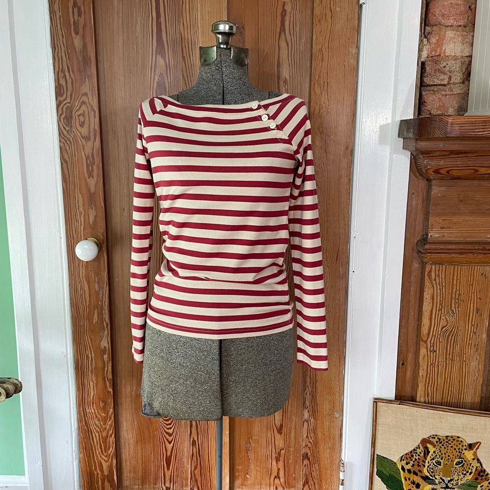 Ralph Lauren Rugby Boat Neck Raglan Striped Long Sleeve Top - Size Small